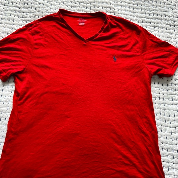Men’s Large Ralph Lauren Polo Cotton Red V Neck Short Sleeve Tee-Shirt. - Picture 2 of 5